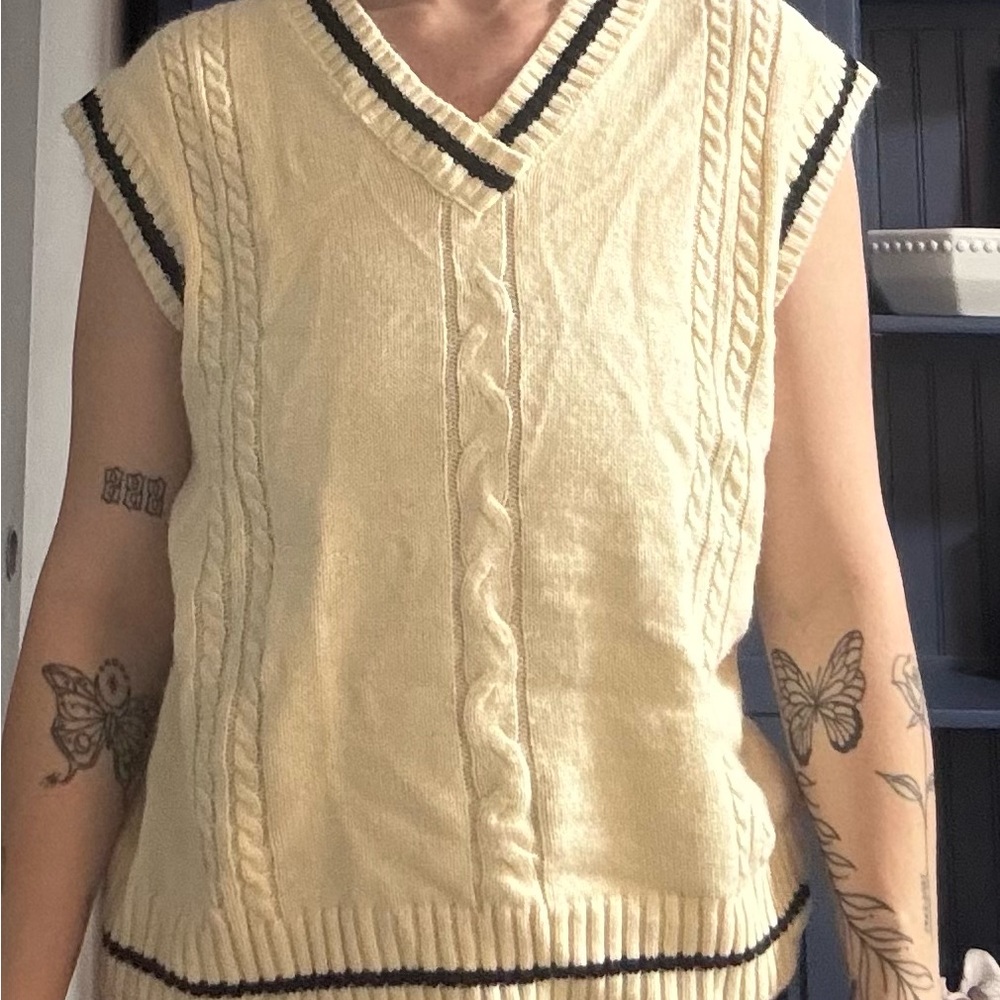 Cream V-Neck Sweater Vest